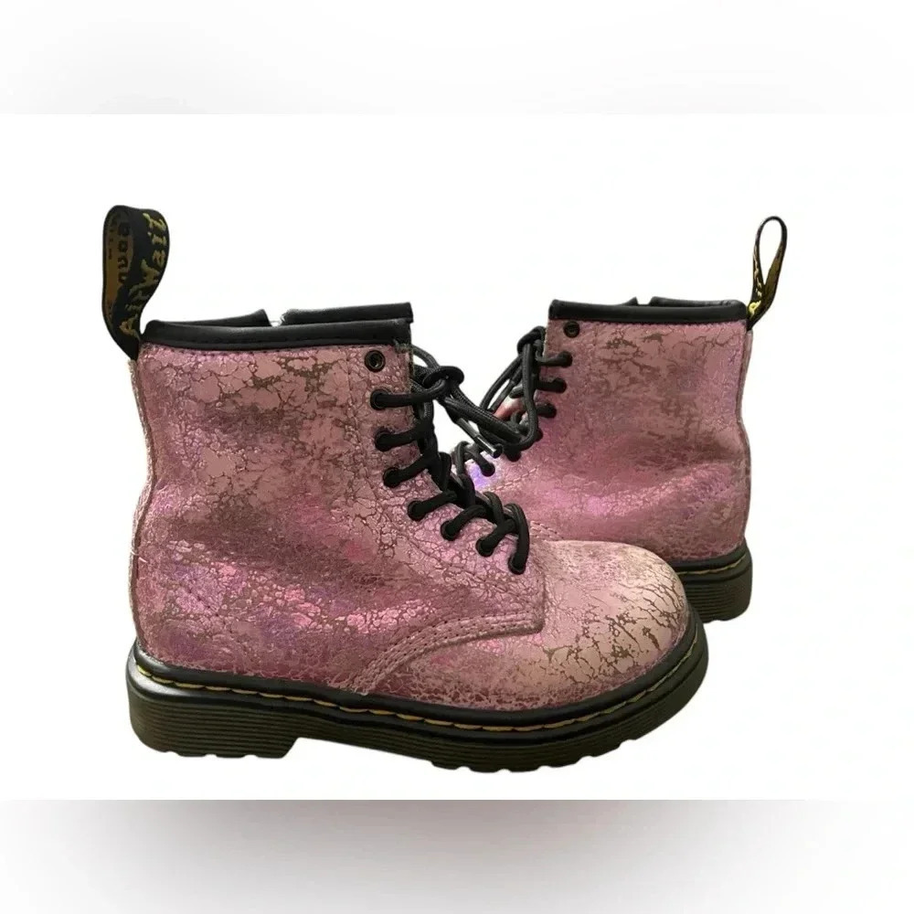 NEW! Dr. Martens Junior 1460 Crinkle Metallic Lace Up Boots - Picture 2 of 4